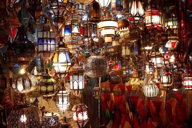 Colourful lanterns in the souk, Marrakech