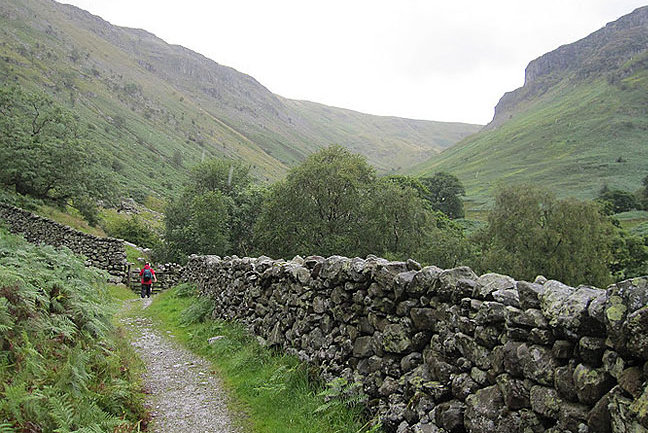 Limestone walls lining a valley path.