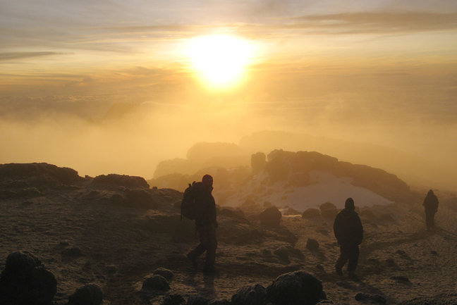 Dawn breaks over Kilimanjaro summit.