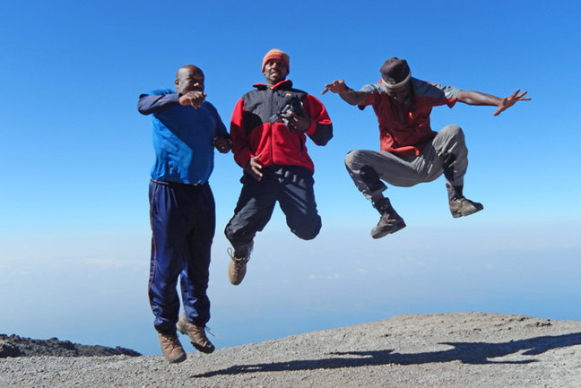Porters jumping for joy.