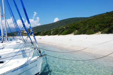 A flotilla rafted on the beach